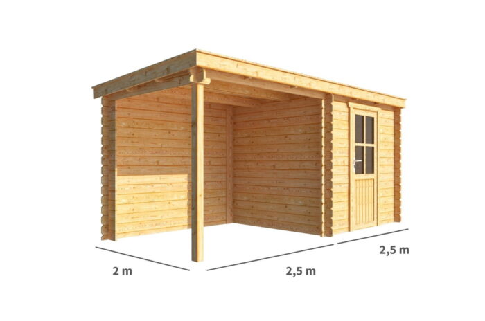 Warentuin collection Blokhut, tuinhuisje met overkapping Els-Lotte 500 cm bij 200 cm diep lessenaarsdak 4 – bruin
