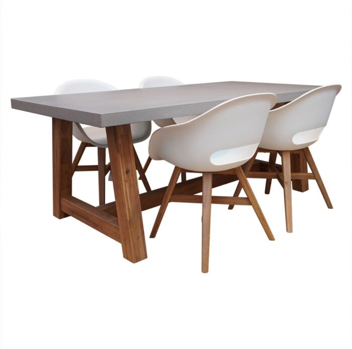 BUITEN living Veltis/Karlstad wit dining tuinset | 4 personen | betonlook + kunststof | 200cm – Betonlook, Wit