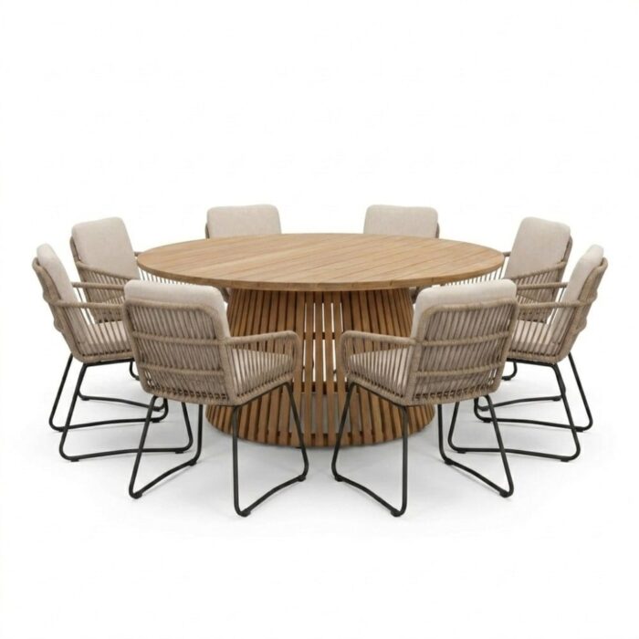 BUITEN living Palau/Harper Sahara Dust dining tuinset | 8 personen | teakhout + touw | 180cm – Natural Teak