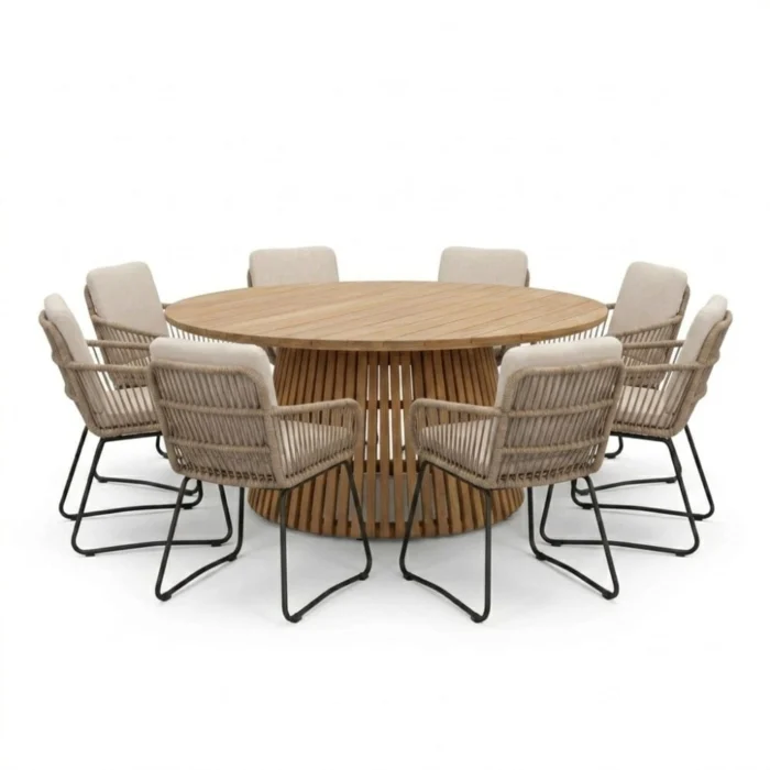 BUITEN living Palau/Harper Sahara Dust dining tuinset | 8 personen | teakhout + touw | 180cm - Natural Teak