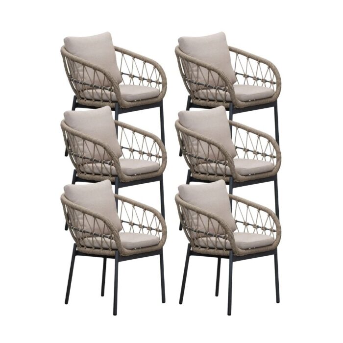 LUX outdoor living Dakota dining tuinstoel set van 6 | touw + aluminium | beige/antraciet