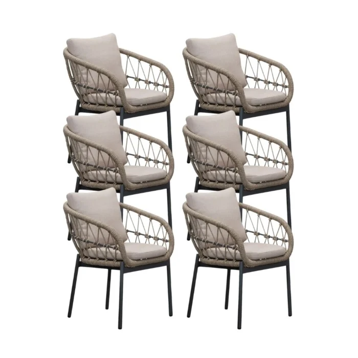 LUX outdoor living Dakota dining tuinstoel set van 6 | touw + aluminium | beige/antraciet