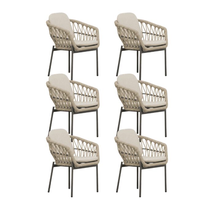 LUX outdoor living Femke dining tuinstoel set van 6 | touw + aluminium | beige/antraciet – Zand