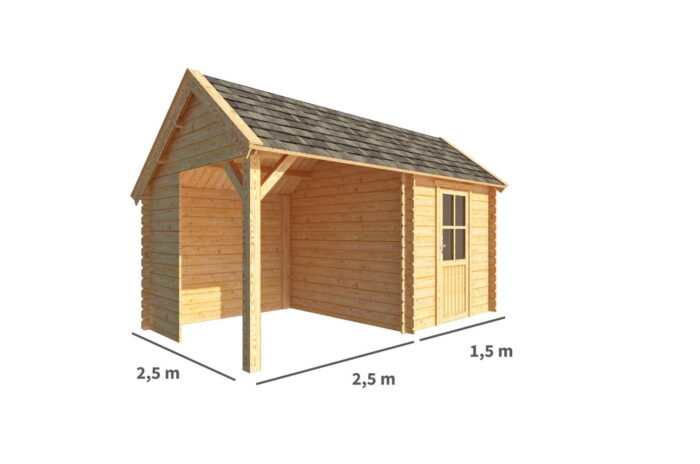 Warentuin collection Blokhut, tuinhuisje met overkapping Michelle-Wies 400 cm bij 250 cm diep kapschuurdak – bruin