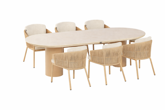 Hartman Sevilla/Valencia 220×100 cm dining tuinset 7-delig – Taupe-naturel-bruin