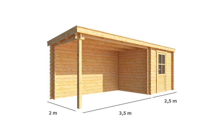 Warentuin collection Blokhut, tuinhuisje met overkapping Els-Liv 600 cm bij 200 cm diep lessenaarsdak 1 – bruin
