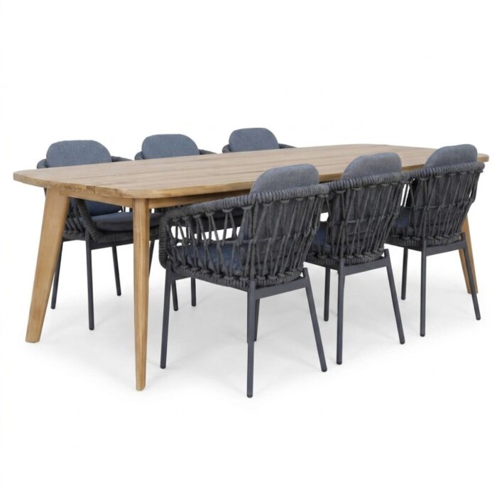 BUITEN living Rixos/Femke antraciet dining tuinset | 6 personen | hardhout + touw | 220cm