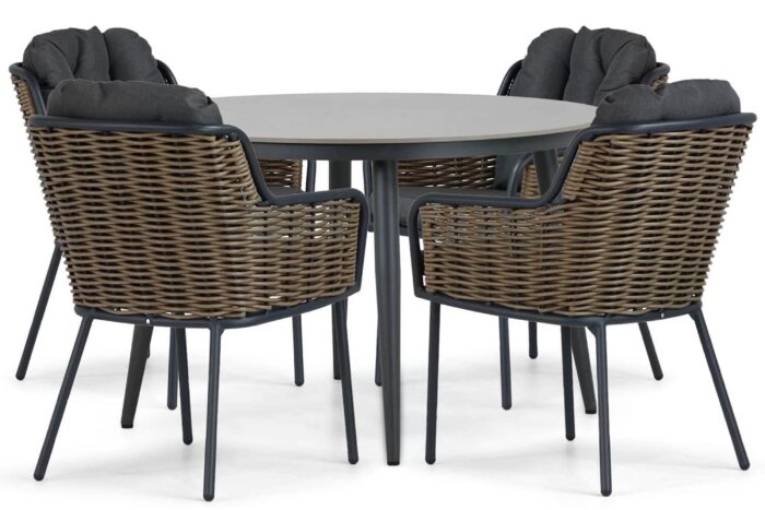 Santika Furniture Fasano/Vienna 120 cm dining tuinset 5-delig – Grijs-antraciet