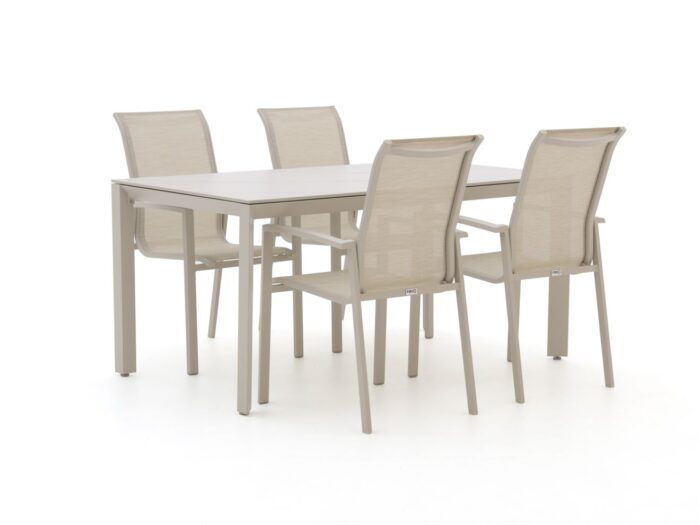Bellagio tuinmeubelen Forza Centallo/Sestino 160cm dining tuinset 5-delig stapelbaar Laagste prijsgarantie! – Taupe