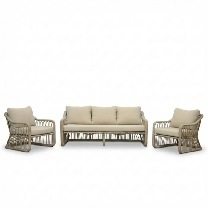 BUITEN living Bruno stoel-bank loungeset 5 personen | wicker | Mexican Sand | 3-delig
