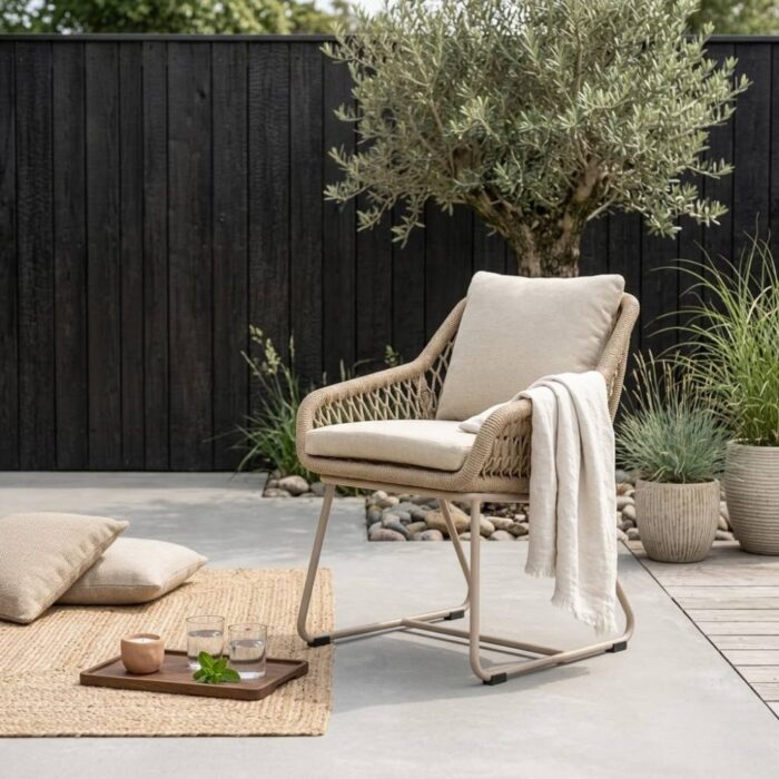 BUITEN living Portofino dining tuinstoel | touw + aluminium | Sandstone