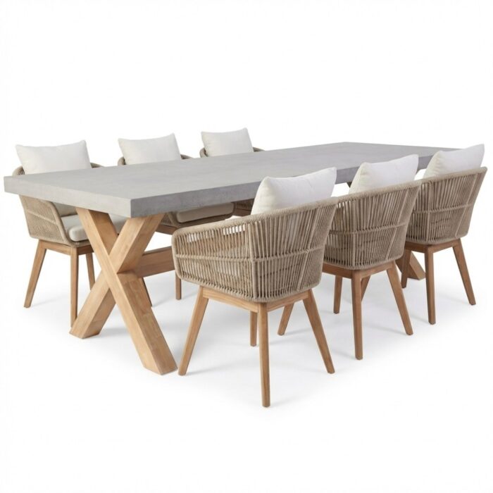BUITEN living Norwich/Bella zand dining tuinset | 6 personen | polystone + touw | 250cm