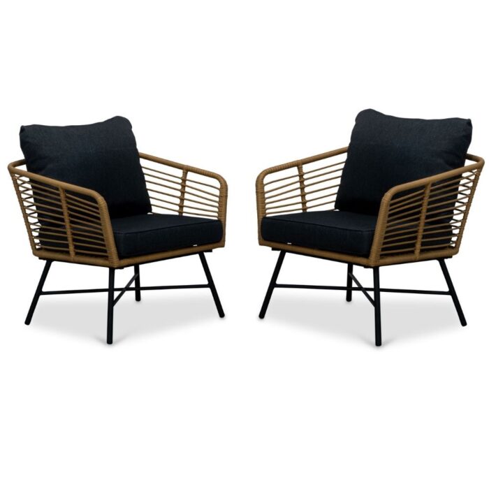 BUITEN living Flow loungestoel tuin set van 2 | wicker + aluminium | Bamboo antraciet