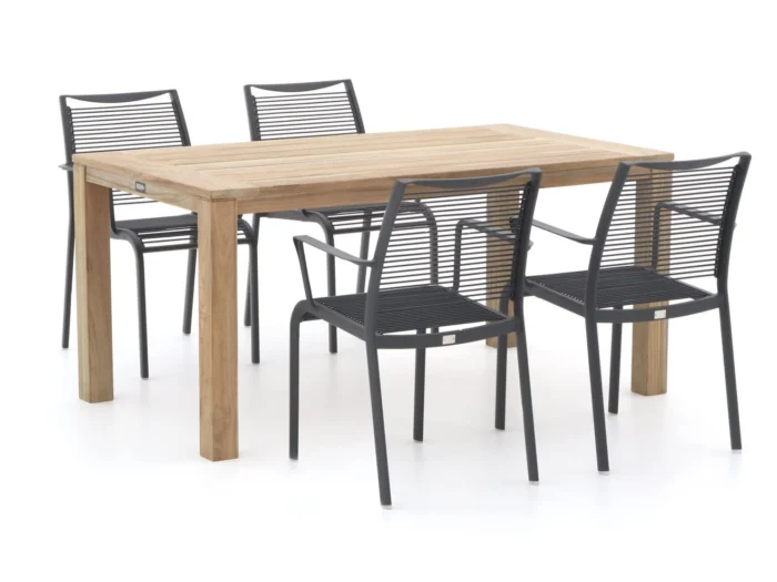 Apple Bee Hawaii/ROUGH-S 160cm dining tuinset 5-delig stapelbaar - Grijs