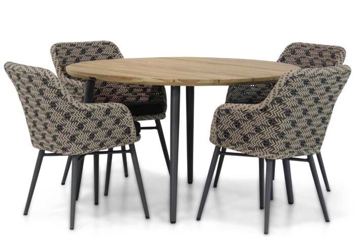 Lifestyle Garden Furniture Crossway/Montana 130 cm rond dining tuinset 5-delig – Zwart-wit