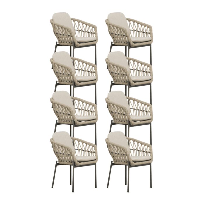 LUX outdoor living Femke dining tuinstoel set van 8 | touw + aluminium | beige/antraciet – Zand