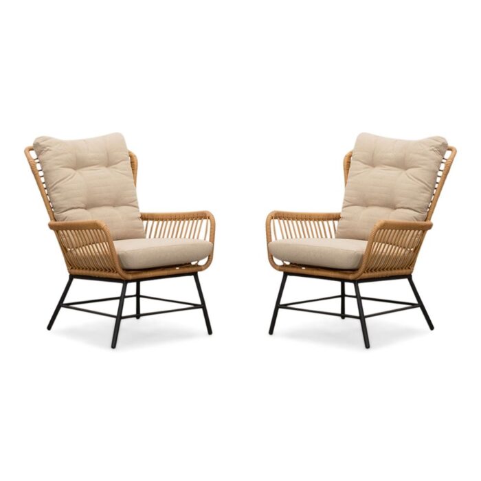BUITEN living Dex loungestoel tuin set van 2 | wicker + aluminium | Bamboo taupe – Taupe – Naturel – Bruin