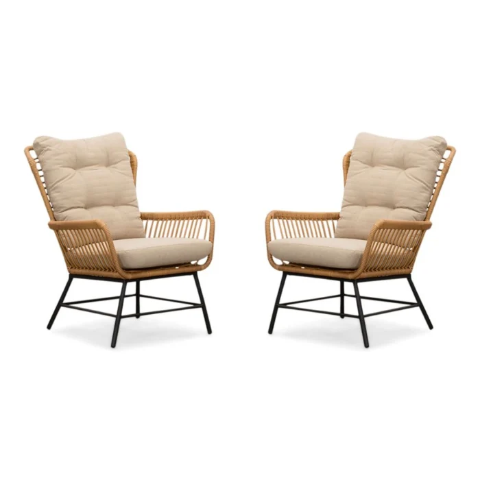 BUITEN living Dex loungestoel tuin set van 2 | wicker + aluminium | Bamboo taupe - Taupe - Naturel - Bruin