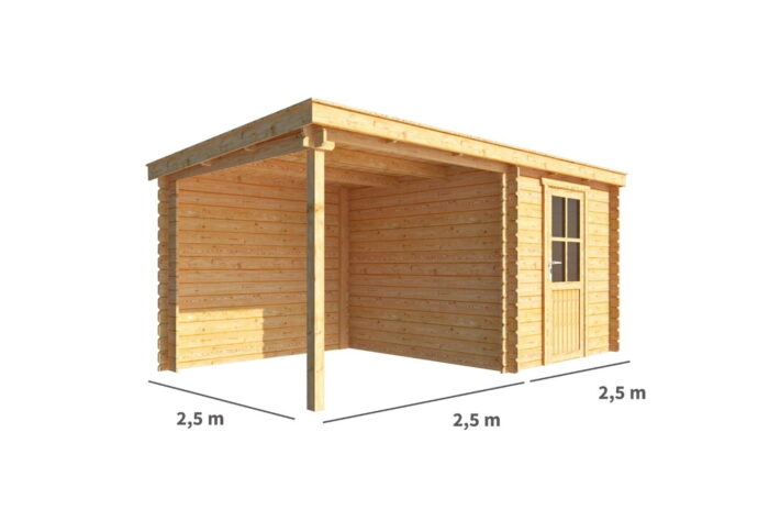Warentuin collection Blokhut, tuinhuisje met overkapping Els-Milou 500 cm bij 250 cm diep lessenaarsdak 7 – bruin
