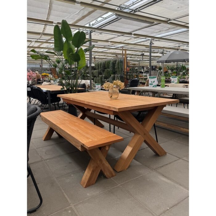 BUITEN living Riga/Seville olijfgroen dining tuinset | 4 personen | teakhout + aluminium | 200cm – Antraciet