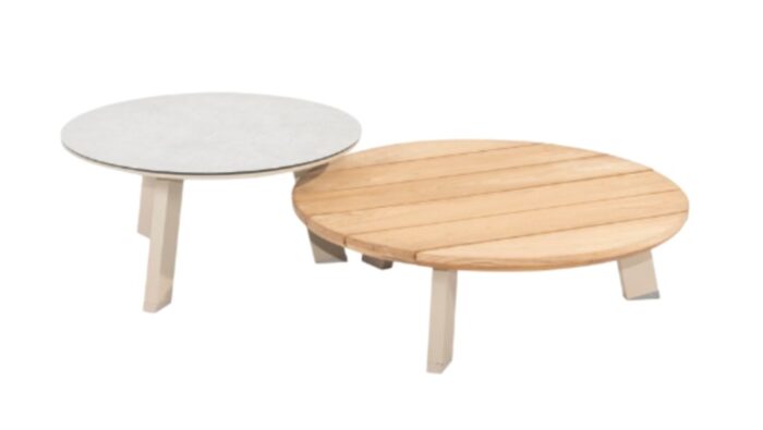 Taste Emma set van 2 salontafels latte, 65 en 80 cm dia. printed keramiek / teak top – bruin