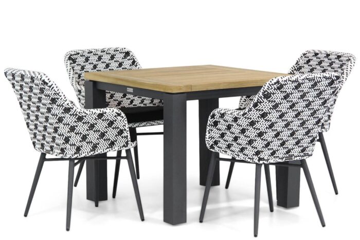 Lifestyle Garden Furniture Crossway/Veneto 90 cm dining tuinset 5-delig – Zwart-wit