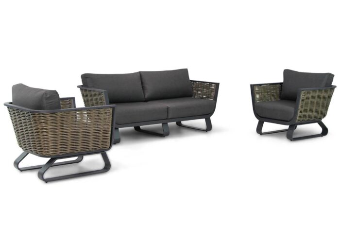 Santika Furniture Tika stoel-bank loungeset 3-delig – Grijs-antraciet