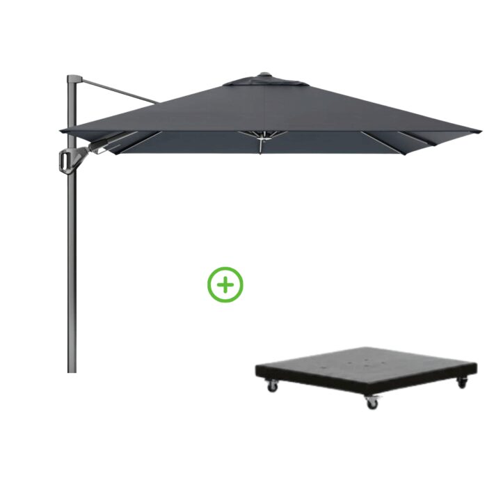 Platinum Voyager T² zweefparasol premium doek | 270x270cm met Monza parasolvoet 90kg | Faded Black – Zwart
