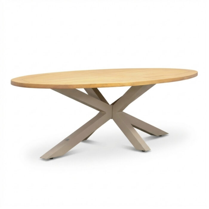 LUX outdoor living Cleve low dining tuintafel 6 personen | teakhout + aluminium | Natural Teak/beige | 240cm ovaal