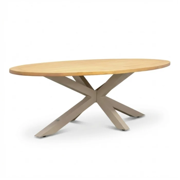 LUX outdoor living Cleve low dining tuintafel 6 personen | teakhout + aluminium | Natural Teak/beige | 240cm ovaal