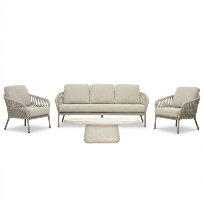 LUX outdoor living Mykonos/Luna stoel-bank loungeset 5 personen | aluminium + touw | beige | 4-delig