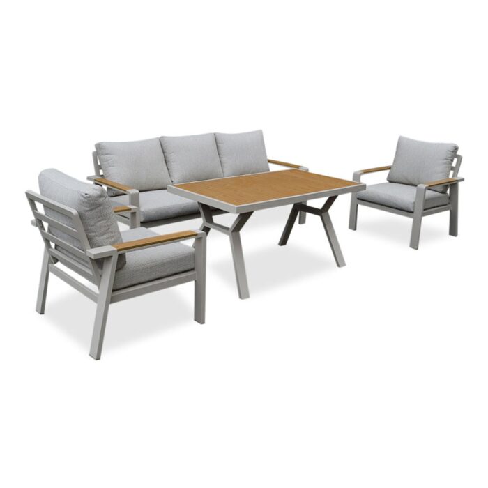 LUX outdoor living Lola dining stoel-bank loungeset 5 personen | aluminium + polywood | beige | 4-delig