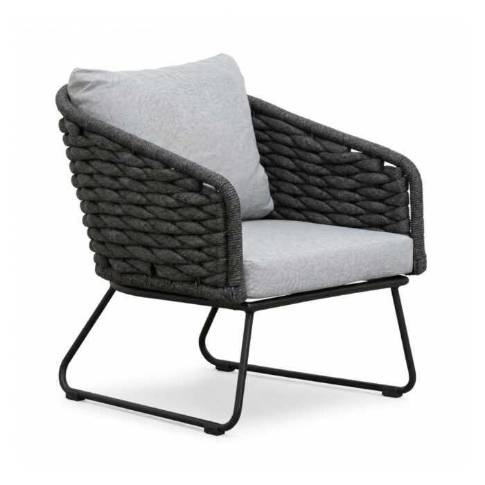 BUITEN living Flora loungestoel | touw + aluminium | Stone Grey