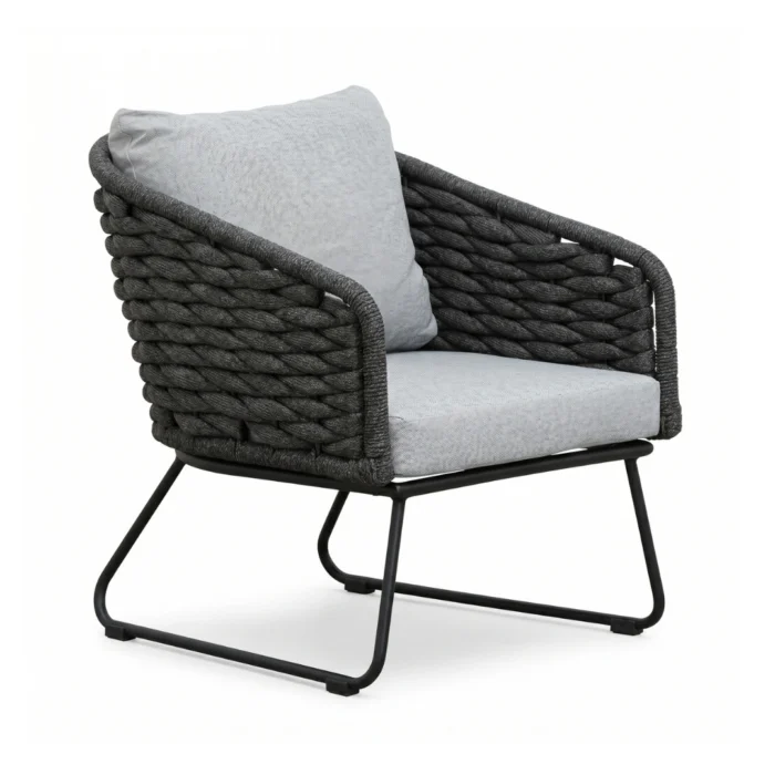BUITEN living Flora loungestoel | touw + aluminium | Stone Grey