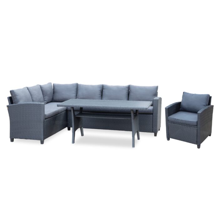 Denza Furniture Stockholm dining loungeset met stoel 7 personen | wicker | zwart | 4-delig 245x169cm