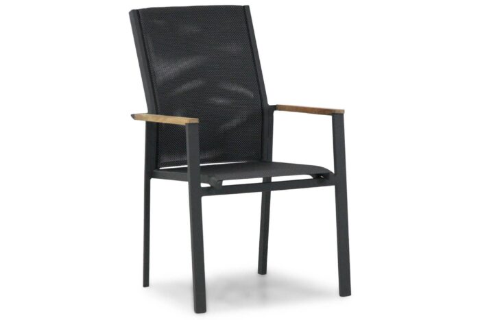 Presto Ricadi dining tuinstoel stapelbaar met teak arm – Grijs-antraciet