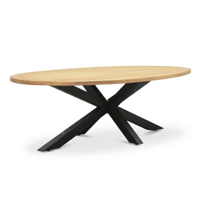 LUX outdoor living Cleve low dining tuintafel 6 personen | teakhout + aluminium | Natural Teak/antraciet | 240cm ovaal