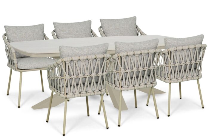 Coco Oliva/Belluno 220×100 cm dining tuinset 7-delig – Zand/Beige