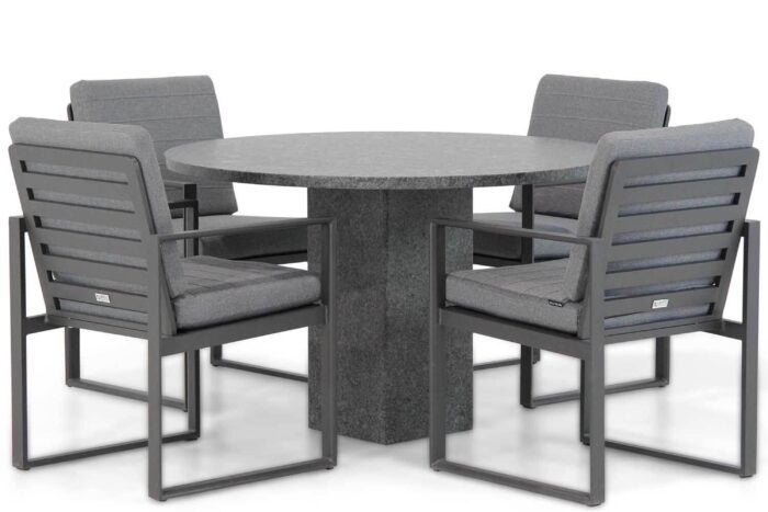 Santika Furniture Zaga/Graniet rond 120 cm dining tuinset 5-delig – Grijs-antraciet