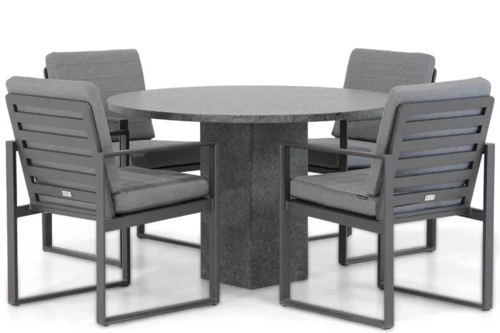 Santika Furniture Zaga/Graniet rond 120 cm dining tuinset 5-delig - Grijs-antraciet