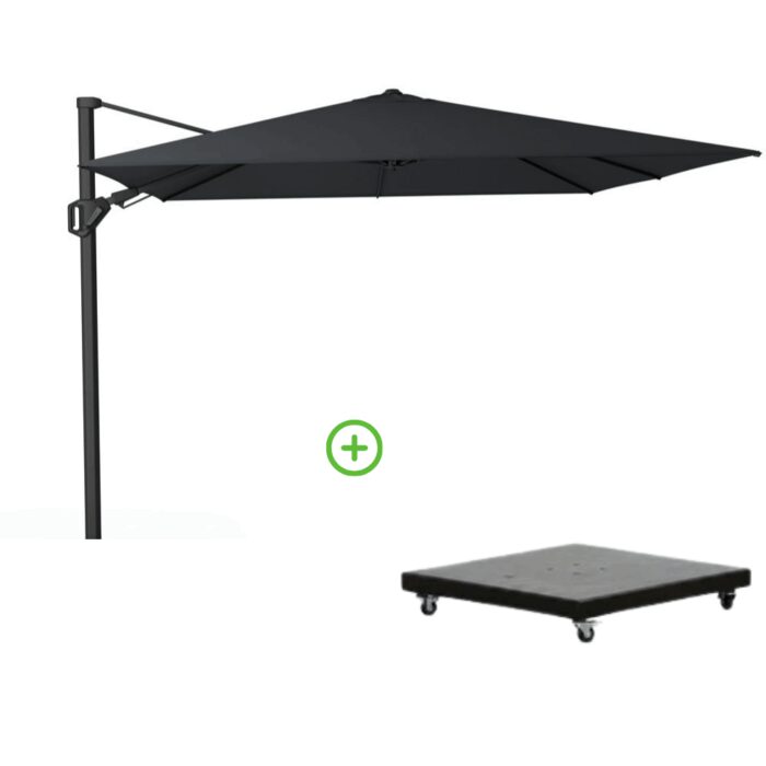 Platinum Challenger T² zweefparasol premium doek | 300x300cm met Monza parasolvoet 90kg | Faded Black – Zwart