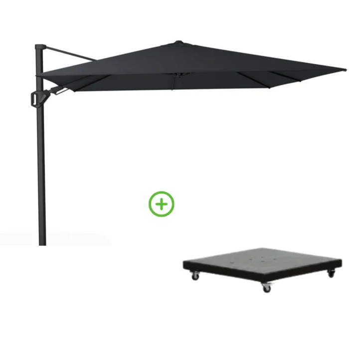 Platinum Challenger T² zweefparasol premium doek | 300x300cm met Monza parasolvoet 90kg | Faded Black - Zwart