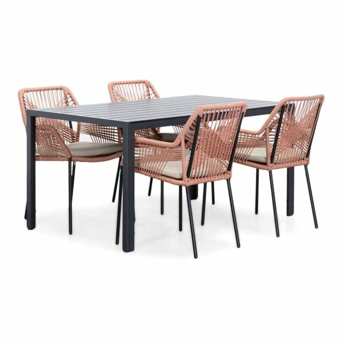 LUX outdoor living Manchester/Seville terra dining tuinset | 4 personen | aluminium + touw | 150cm – Zwart, Rood