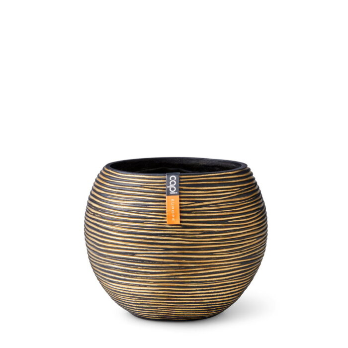 Capi europe Vaas bol Rib 22×18 zwart goud bloempot – geel;zwart