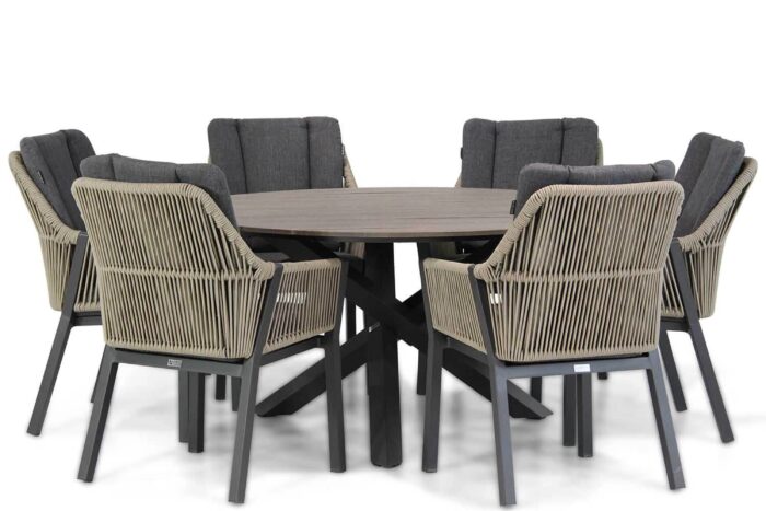 Lifestyle Garden Furniture Verona/Ancona 150 cm dining tuinset 7-delig – Taupe-naturel-bruin