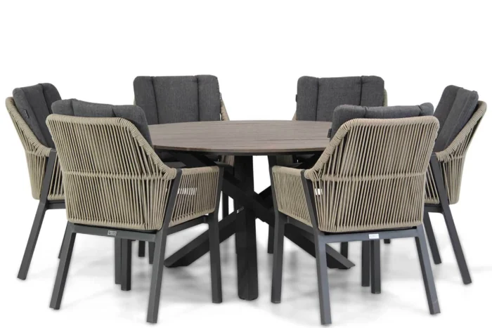 Lifestyle Garden Furniture Verona/Ancona 150 cm dining tuinset 7-delig - Taupe-naturel-bruin