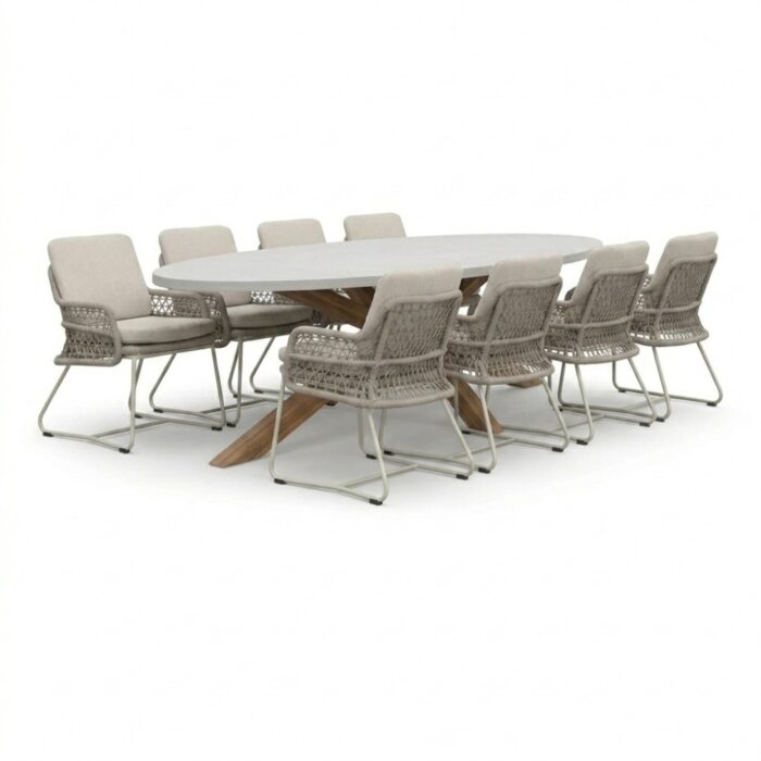 BUITEN living Livorno/Gianna Almond Beige dining tuinset | 8 personen | polystone + touw | 280cm