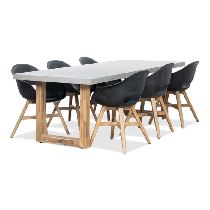 BUITEN living Lausanne/Karlstad zwart dining tuinset | 6 personen | betonlook + kunststof | 250cm – Light Teak, Betonlook, Zwart