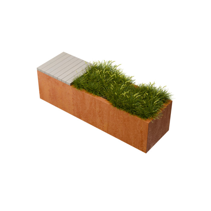 Geroba Florisa Rechthoekige cortenstaal plantenbak met Padouk zitbank L150 x B40 x H42 cm i – bruin