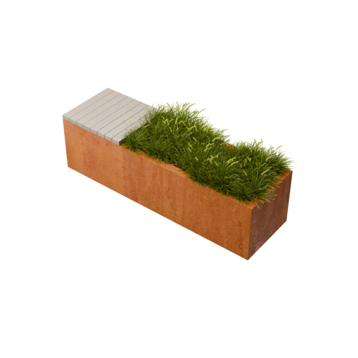 Geroba Florisa Rechthoekige cortenstaal plantenbak met Padouk zitbank L150 x B40 x H42 cm i - bruin